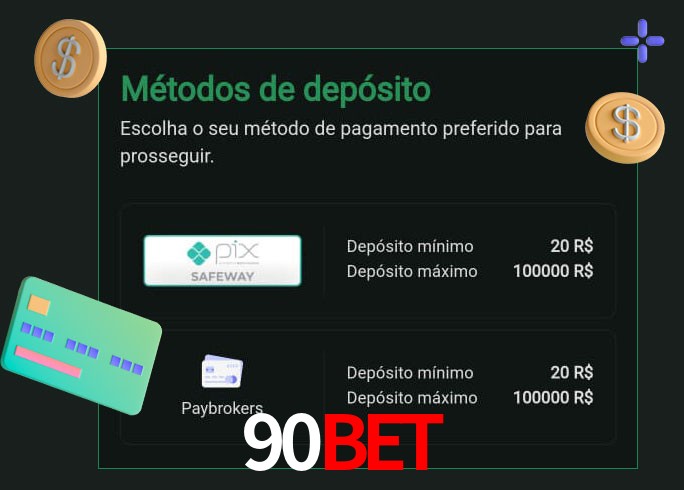 O cassino 90Bet oferece uma grande variedade de métodos de pagamento